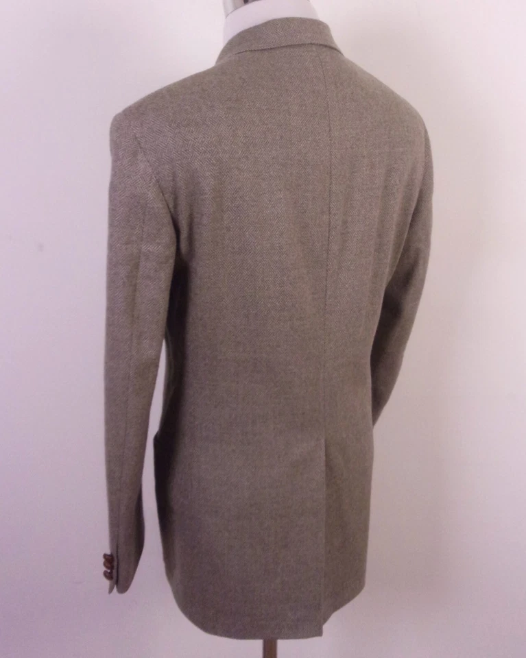 Blazer Bolsillo Parche Tweed 100% Lana Gris Beige Usado en Excelente Condición 3 Botones 40 L Foto 3 de 4