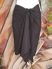 Hawaii Sarong Short Black Pareo Beach Pool Coverup Luau Cruise Wrap Dress Skirt