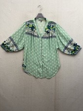 Figueroa  Flower Blouse Women  s Large Mint Boho Peasant Floral Ballon Sleeve