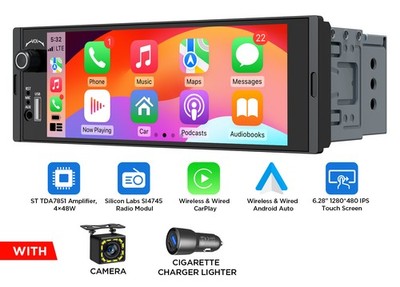 6,28 Zoll IPS Touchscreen 1 DIN Autoradio CarPlay Android Auto Bluetooth RDS AUX
