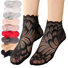 Floral Sheer Mesh Lace Invisible Non Slip Ankle Socks Elastic Comfort Womens