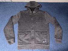 Quicksilver Men’s Full Zip Button Gray Jacket Hood Pockets sz Sml