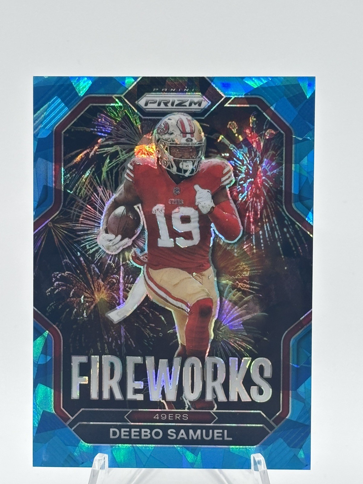 Deebo Samuel 2022 PANINI PRIZM #F-17 FIREWORKS BLUE ICE 18/99 49ers