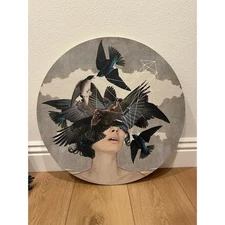 Alexandra Gallagher Swallow Blind Wood Home Decor Modern Graphic Print 24" Round