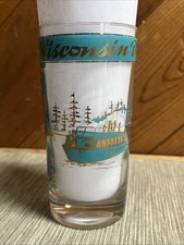 Vintage Wisconsin Dells Ship Boat Souvenir State Turquoise Gold Tumbler Glass