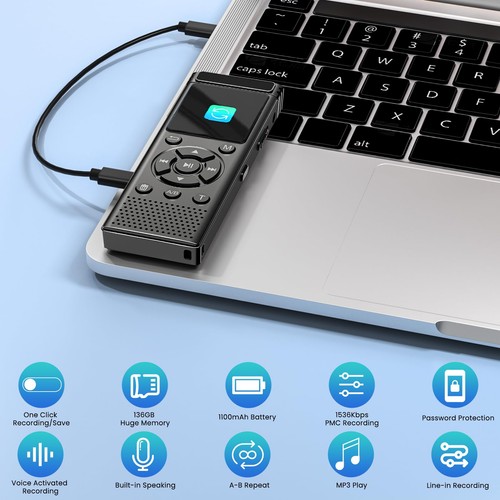 Registratore Vocale Digitale 136GB con Riproduzione,9000 Ore Dispositivo di Registrazione Audio,... - Foto 6 di 7