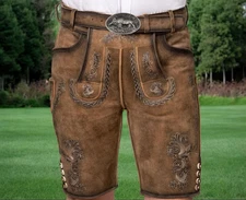 Custome Men's lederhosen short Goatskin leather Authentic Bavarian Outfit New