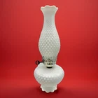 Vintage White Electric Milk Glass Hobnail Hurricane Boudoir Lamp 1950s MCM CUTE!
