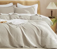 PHF Waffle Weave Duvet Cover Set Size Queen (Linen)