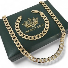 Mens 9ct Gold XP 10mm Curb Chain & Bracelet Set Classic Curb Chain 22inch 8inch