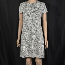 Calvin Klein Black White Abstract Geometric Jacquard Short Sleeve Shift Dress 4