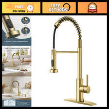 Gold Pull Down Kitchen Sink Faucet - Lead-Free Stainless Steel, High Arc Sprayer
