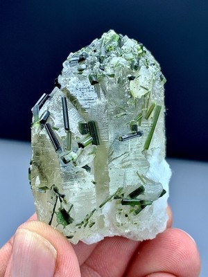 78 GM Green Tourmalines Crystals Embedded In Twin Transparent Quartz Crystal