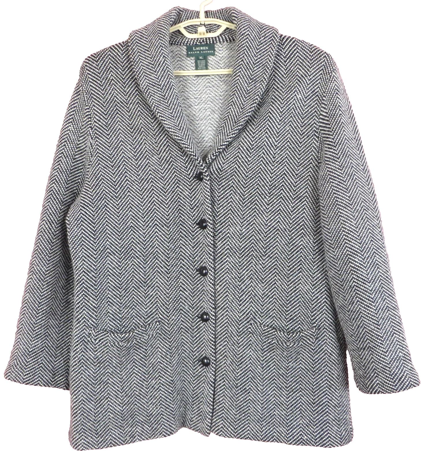 OFF WHITE CJ1308 LAUREN RALPH LAUREN Giacca donna 100% lana manica 3 4 spina di pesce XL