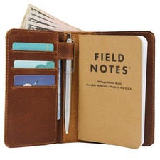Leather field notes wallet cover for memo   pocket sized notebook, fits 3.5  ...
