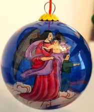 Li Bien Pier 1 Blue Angel Round Ball Ornament Hand Painted Blown Glass