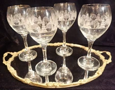 4 Vintage Arby’s Frosted White Pine Tree Goblets Glasses - Christmas