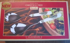 Spode Christmas Tree Salad Server Set Set of 2 Porcelain Handles Spoon Fork