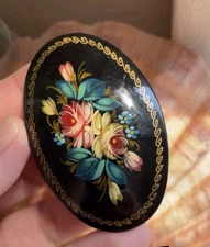Vintage Russian Flower Hand Painted brooch