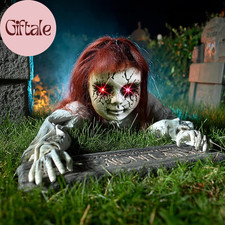40 Inch Animated Crawling Zombie Halloween Yard Prop Sound Light Eyes