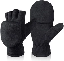 Winter Fingerless Gloves Convertible Mittens with Flip Top Thermal Fleece for...