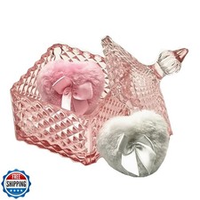 WHSLILR Body Powder Puff and Container - Glass Dusting Powder Container with ...