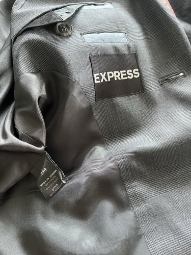 Men’s Express 100% Wool Suit, Grey Plaid, 38R - Picture 3 of 7