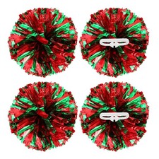 4Pcs 12 inch Metallic Cheerleading Pom Poms with Handle Rings, Red Green