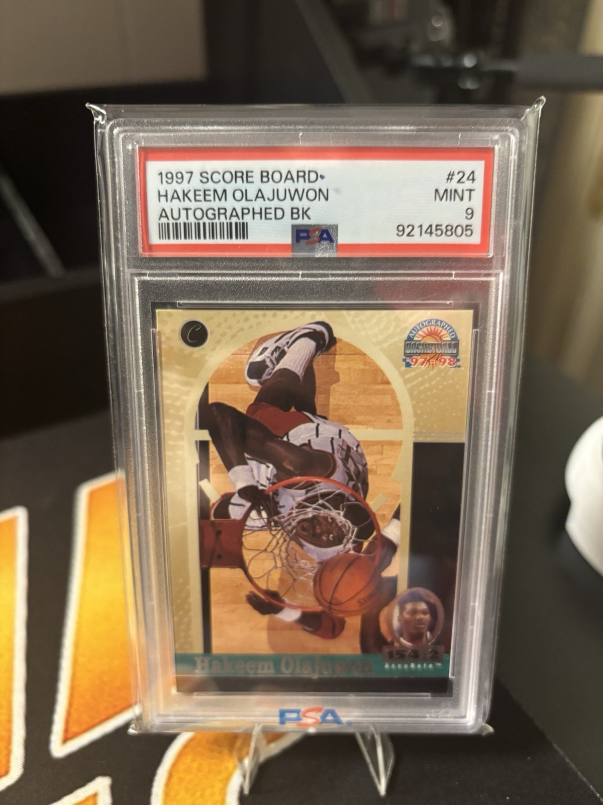 1997 Score Board Autographed Basketball Hakeem Olajuwon #24 PSA 9 Pop 1 RARE view 2