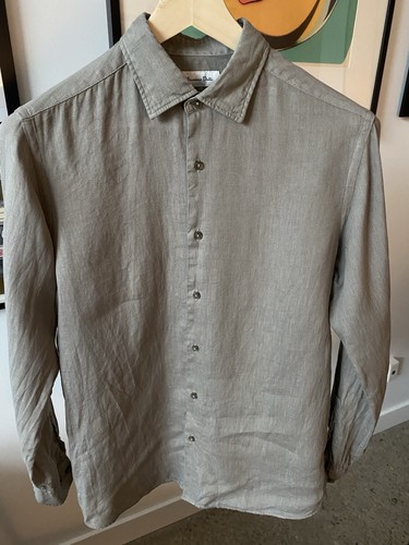 Camisa Massimo Dutti 100 % lino abotonada manga larga gris suave pequeña - Imagen 1 de 9