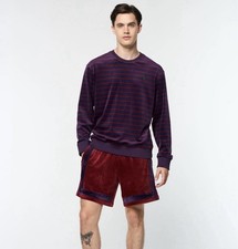 NWOT Sergio Tacchini Men  s XL Foggia Velour Crewneck Sweatshirt Purple Stripe