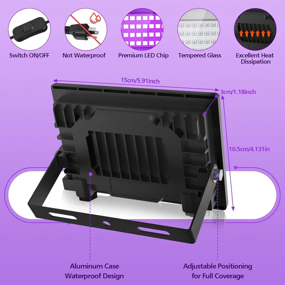 2PCS 30W UV Black Lights LED UV Stage Blacklight Floodlight Party Club Halloween - Image 2 of 4