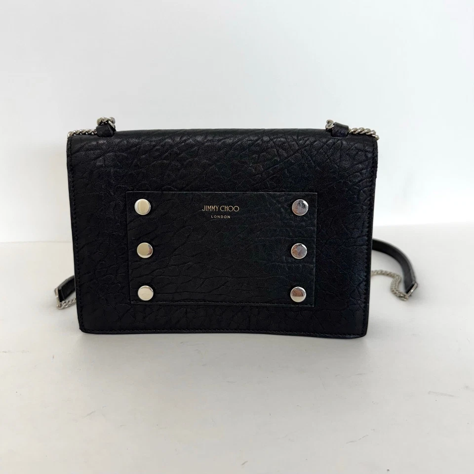 Jimmy Choo Leila Grainy Leather Chain Link Shoulder Crossbody Bag Black - Image 4 of 4