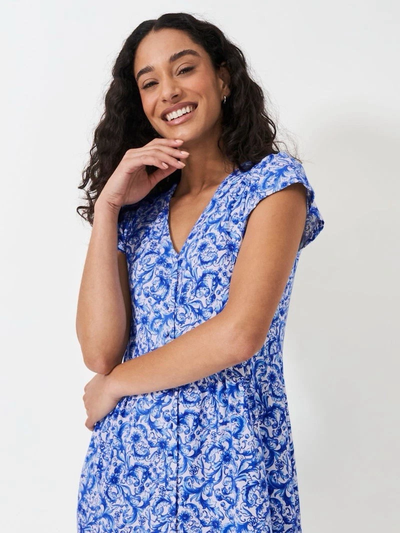 VETEMENTS Crew Clothing Abito in jersey Alissa floreale blu e bianco Nuovo con etichette £65 Taglia 12