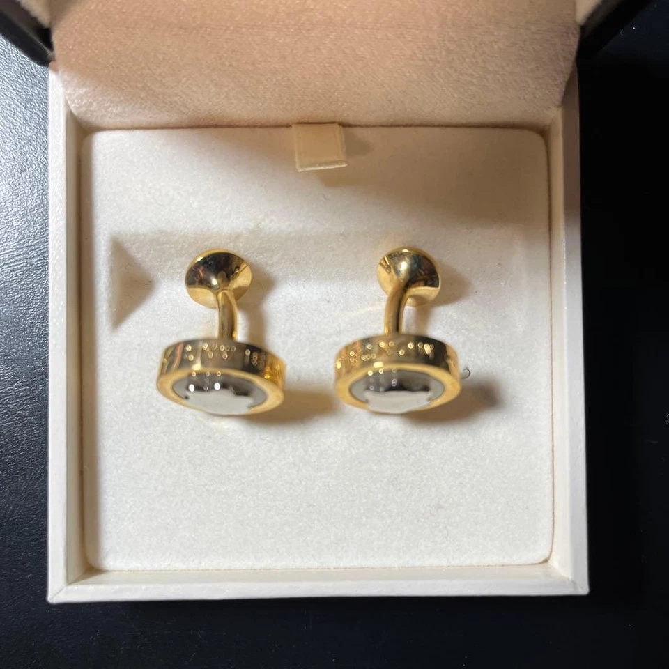 Gemelos Montblanc Oro Blanco Estrella Redondos Fijos Acero Inoxidable Con Caja Foto 3 de 3