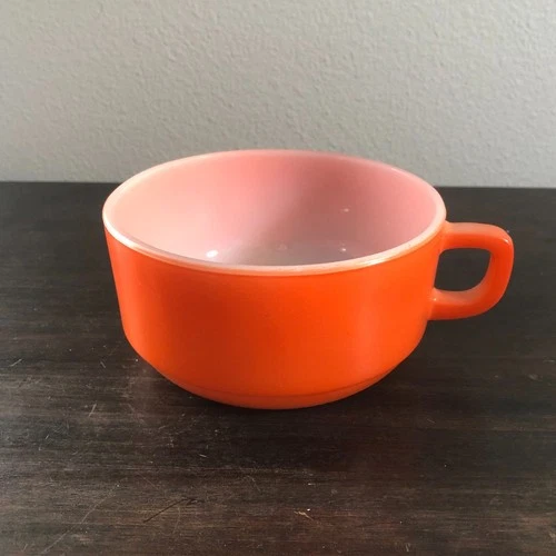 Vintage Anchor Hocking Fire King MCM Orange Soup Mug D Handle Ovenproof READ