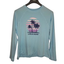 NEW Womens Life Is Good Long Sleeve Swim Shirt Large Light Blue Rash Guard