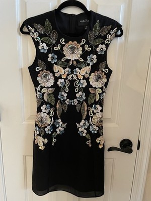 Needle & Thread Brand Floral Sequin Beaded Black Cocktail  Dress Size 2