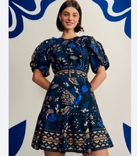 EUC Farm RIO Dress Large Black Blue Parrots Pineapples