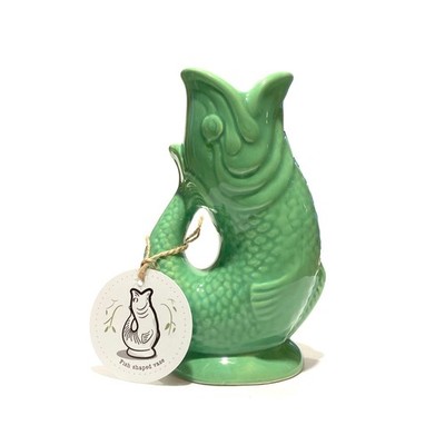 Keramikvase in Fischform in grün, Gluggle Krug-Form Wohndeko Ornament