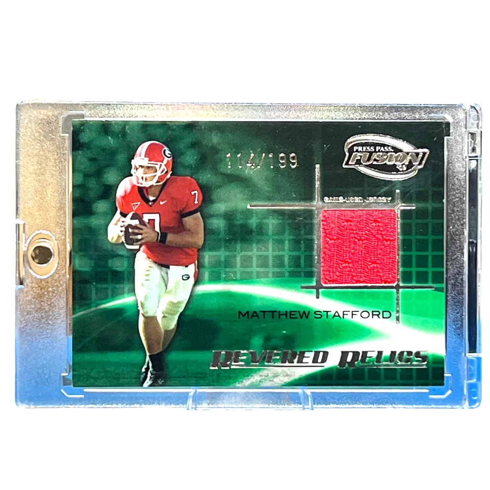2009 Press Pass Fusion Мэтью Стаффорд нашивка /199 RR-MS | дебютант реликвия SP 🔥🏈 - Изображение 2 из 4
