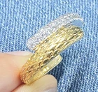 Gold Mesh Moissanite Ring 925 Sterling Silver Pavé Bypass Statement Band Size 7