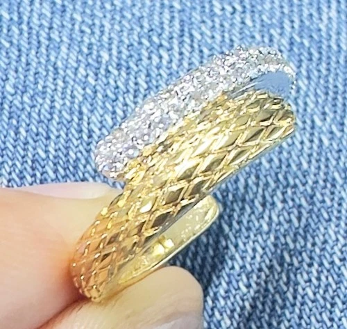 Two Tone Moissanite Ring 925 Silver Mesh Wrap Passes Diamond Tester Band Size 7