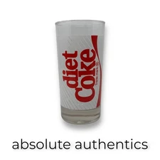 Vintage 1980's Diet Coke 12 Oz White Swirl Ribbon Drinking Glass Coca Cola