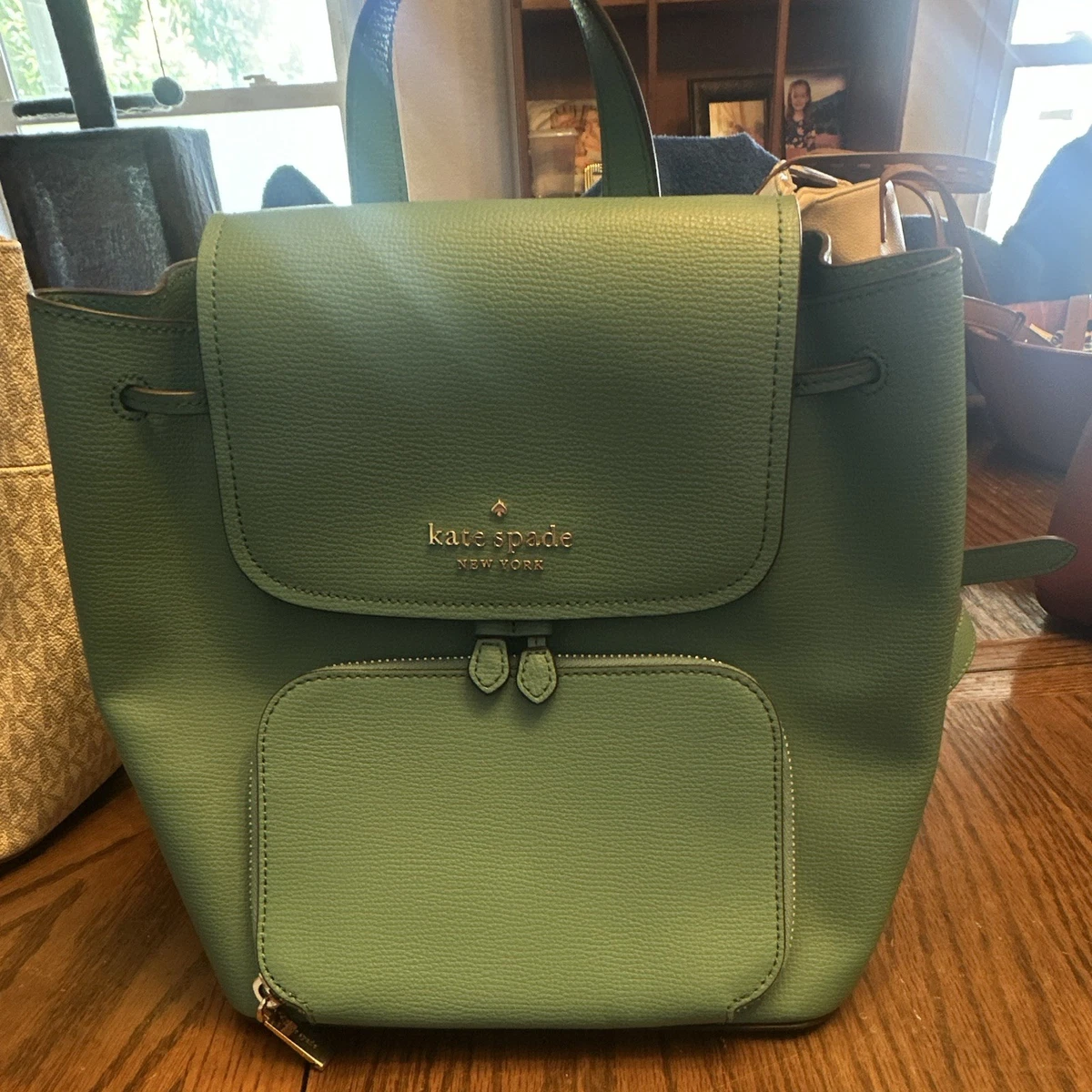 kate spade Olive Pebbled Leather Drawstring Backpack kate spade new york Backpack Green Bags & Handbags for Women  main image 2
