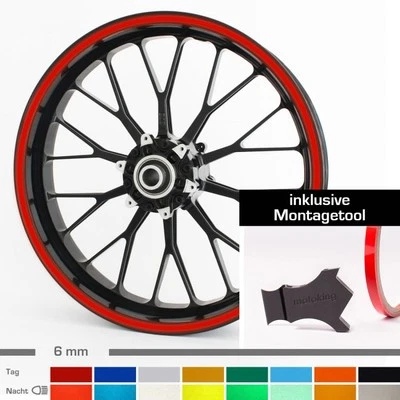 MOTOKING Reflektierende Felgenrandaufkleber 6 mm 10"-28" + Montagetool Auto, Motorrad