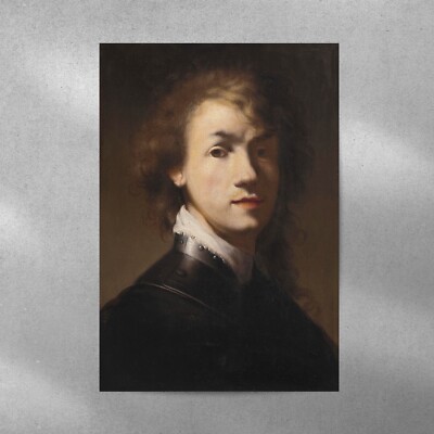 Self Portrait Young REMBRANDT with ring collar 1600s Painting Print Poster 19x13