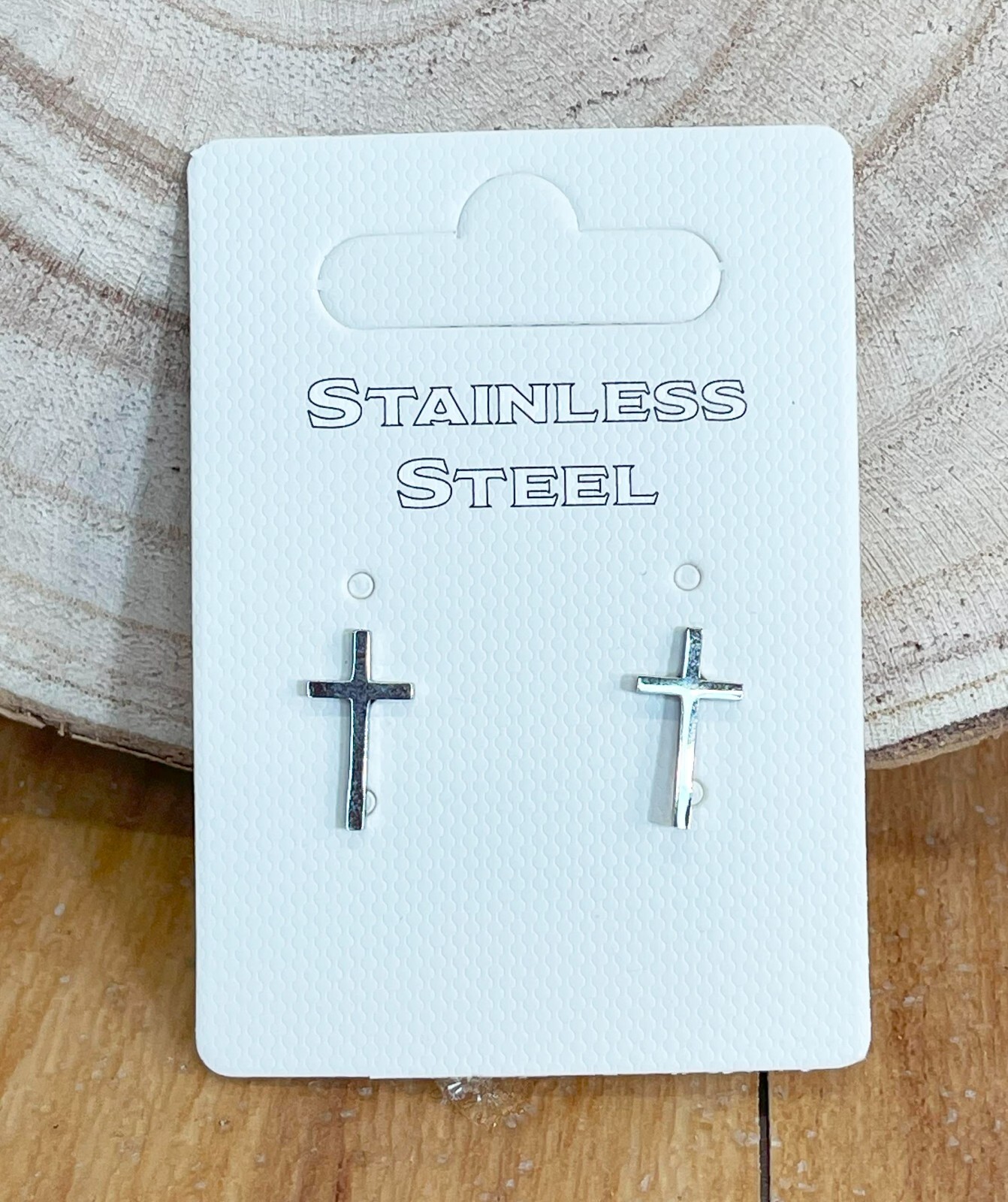Stainless Steel Cross Stud Earrings - Plain & Sleek Design ER102409-9-image