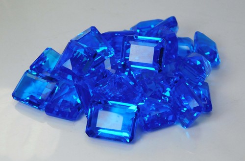 CERTIFIED Lab-Created Topaz Emerald Blue Flawless Ring Size Each 12-15 Ct Gems - Picture 5 of 12