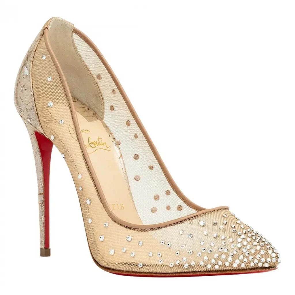 Christian Louboutin Follies Strass 100 Silver Liege Mesh Crystal